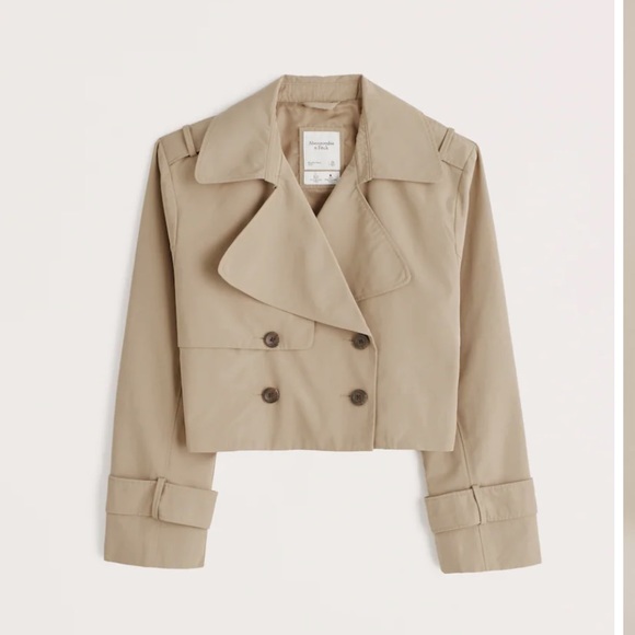 $120 Abercrombie & Fitch NAVY Cropped Double Breasted Trench Coat Jacket blazer - Picture 2 of 10